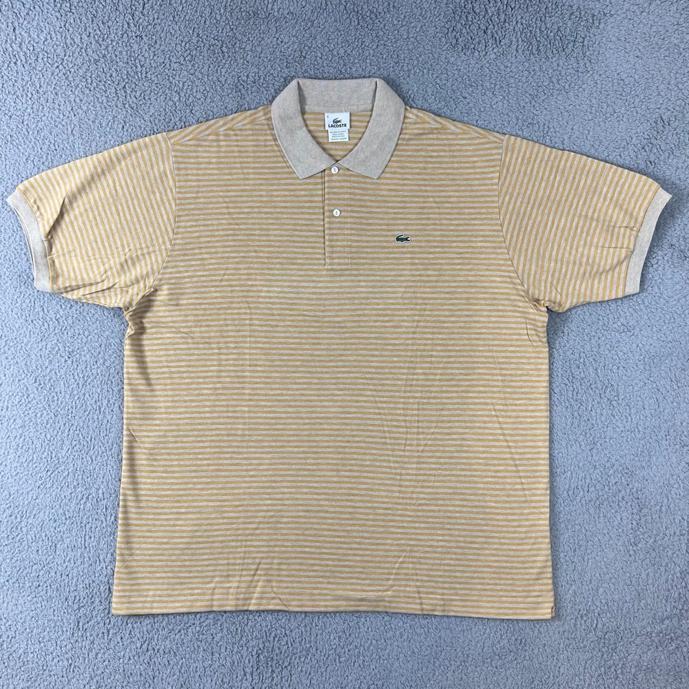Lacoste Polo Shirt US Men 4XL (EU/3XL) Yellow Tan Striped Short Sleeve Cotton